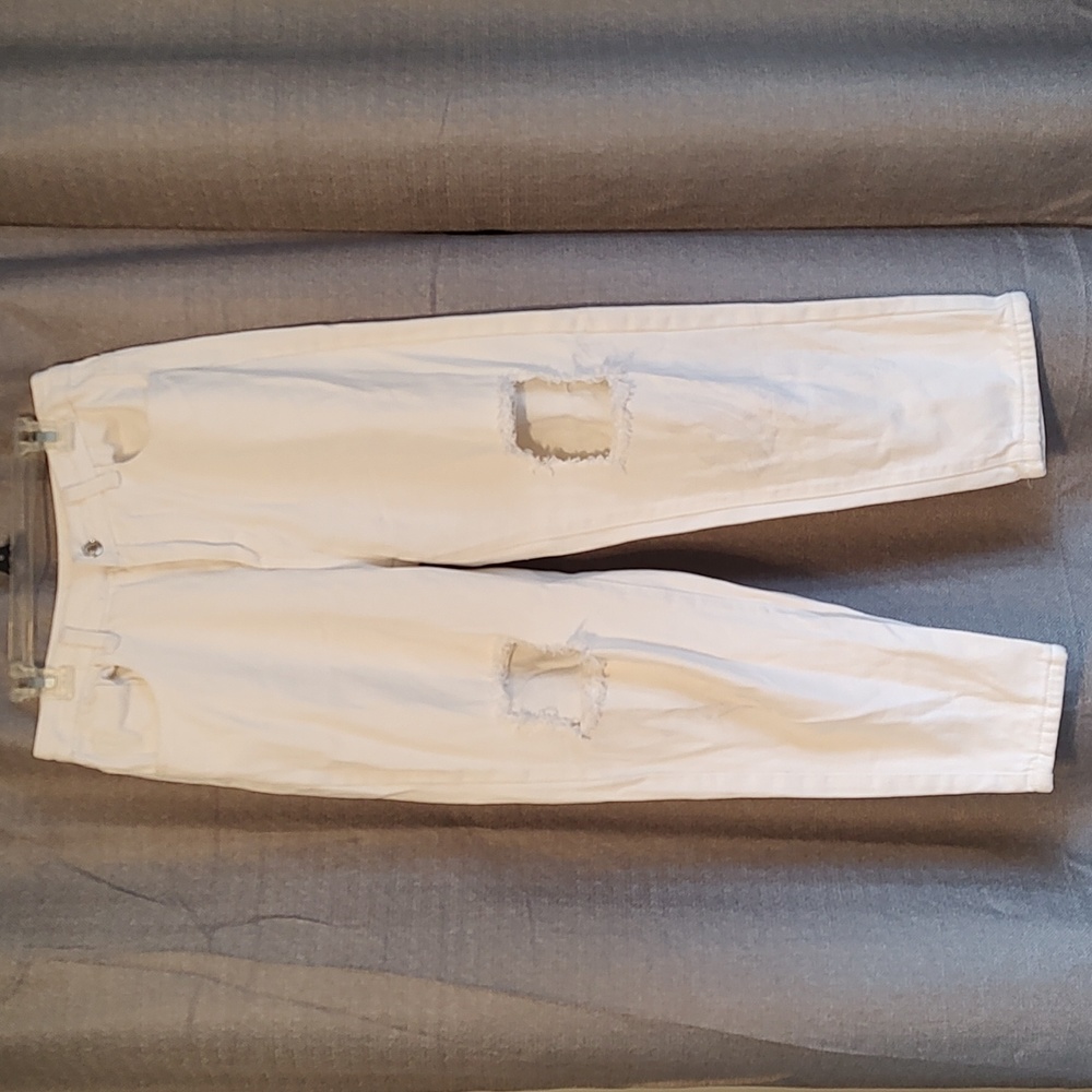 SHEIN White Baggy Distressed Jeans Sz Small